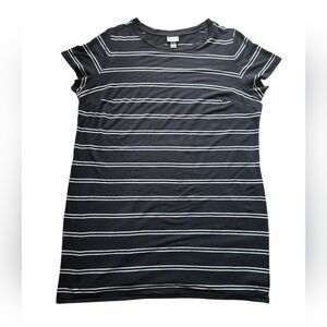 Ava & Viv Plus Black T-Shirt Casual Dress with White Stripes - 3XL